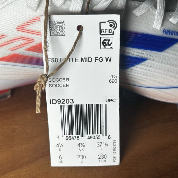 Adidas F50 Elite Mid FG Soccer Cleats White Blue ID9203 NBY Women's Size 6 - Picture 5 of 5
